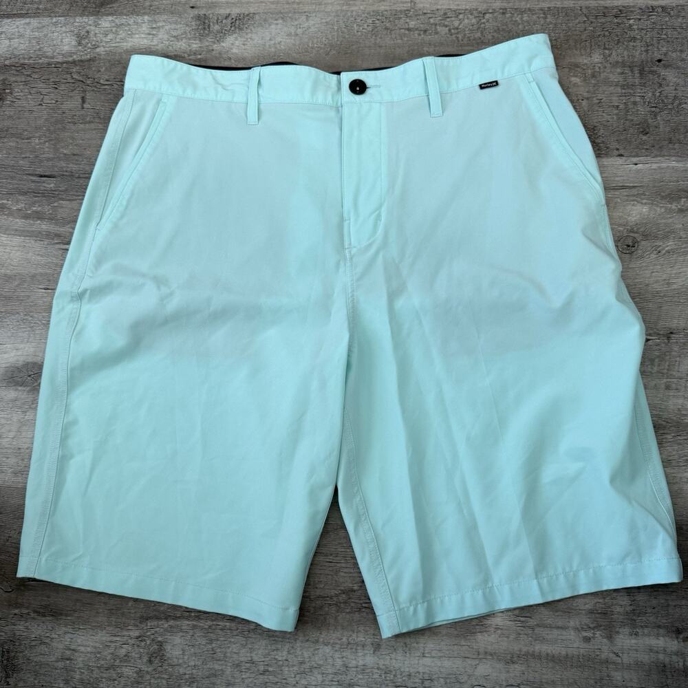 Hurley Phantom Flat Front Shorts Mens 36 Light Green Bermuda Long Length Pockets